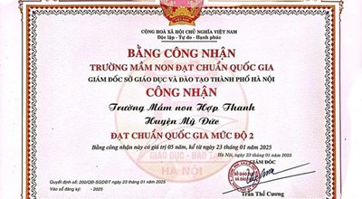 TRƯỜNG MẦM NON HỢP THANH VINH DỰ ĐÓN NHẬN BẰNG CÔNG NHẬN TRƯỜNG ĐẠT CHUẨN QUỐC GIA MỨC ĐỘ 2